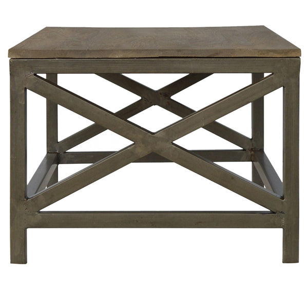 English Elm Industrial Round Butler Tray Table — Timeless wood & metal accent table, versatile stylish side table for living spaces Pewter B182P166600