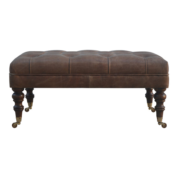 English Elm Solid Leopard Velvet Tray Footstool with 100% Mango Wood Frame, Nordic Legs, Modern Upholstery Brown B182P202520