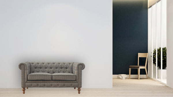 English Elm Multi Multi Tweed 2 Seat Chesterfield Grey Sofa - Timeless Elegance, Wood & Fabric, Cozy Contemporary Design B182P166478