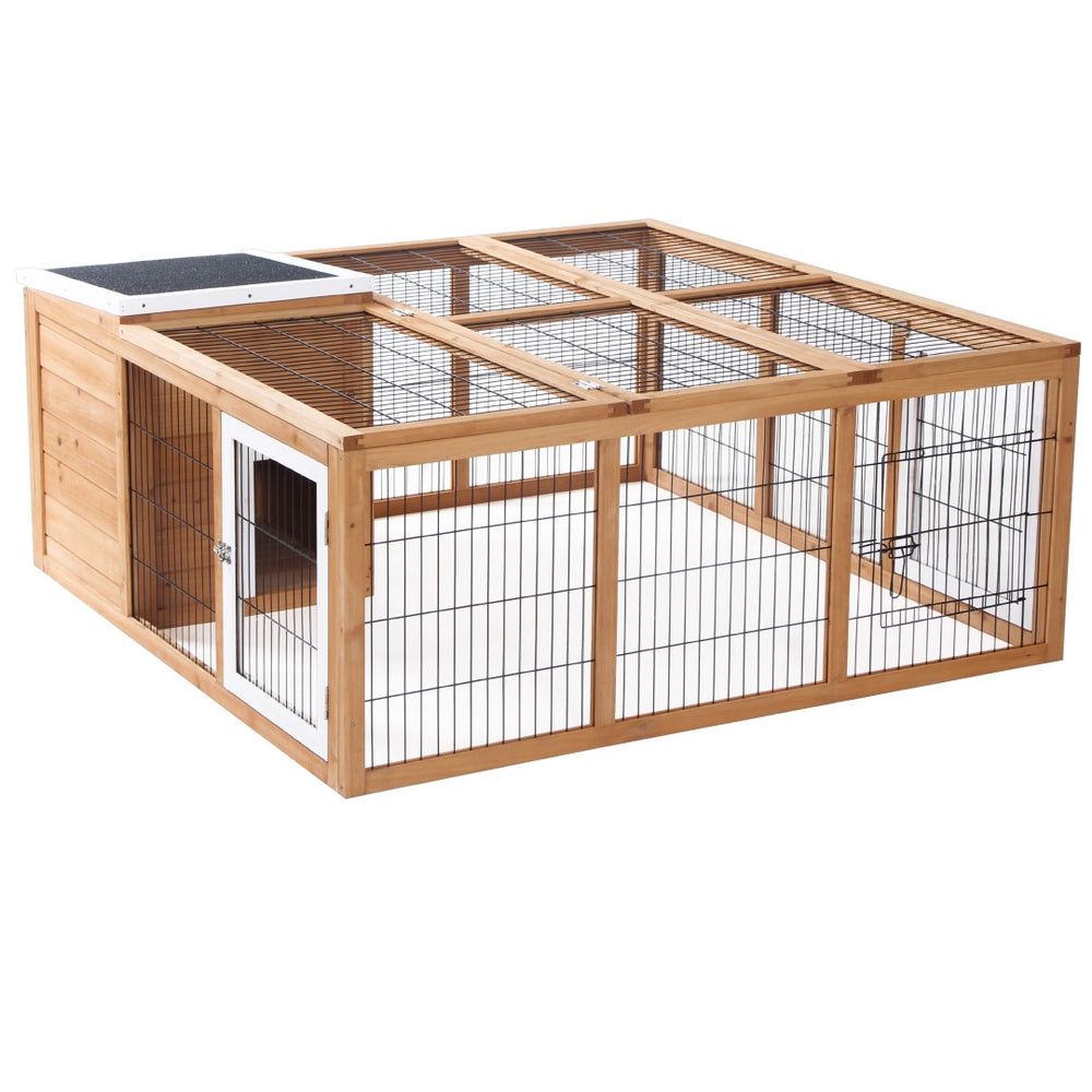 English Elm Pawhut Fir Wood Rabbit Hutch Outdoor Indoor Small Animal Cage with Ventilated Run W2225P166457