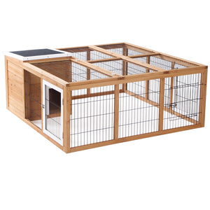 English Elm Pawhut Fir Wood Rabbit Hutch Outdoor Indoor Small Animal Cage with Ventilated Run W2225P166457