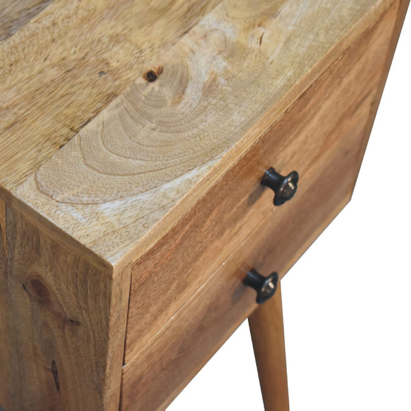 English Elm Mini 2 Drawer Oak-ish Nightstand – Compact Solid Wood Accent Table, Contemporary Clean Lines, Cozy Style B182P166675