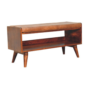 English Elm Solid Wood Chestnut Bench With Brown Leather Seat, Nordic Legs, Stylish & Versatile Home Accent B182P280812-GIGA