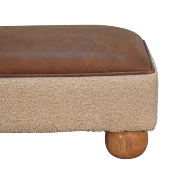 English Elm Solid Wood Vintage Leather Boucle Footstool – Artisan Crafted Modern Accent For Cozy Spaces B182P280796-GIGA