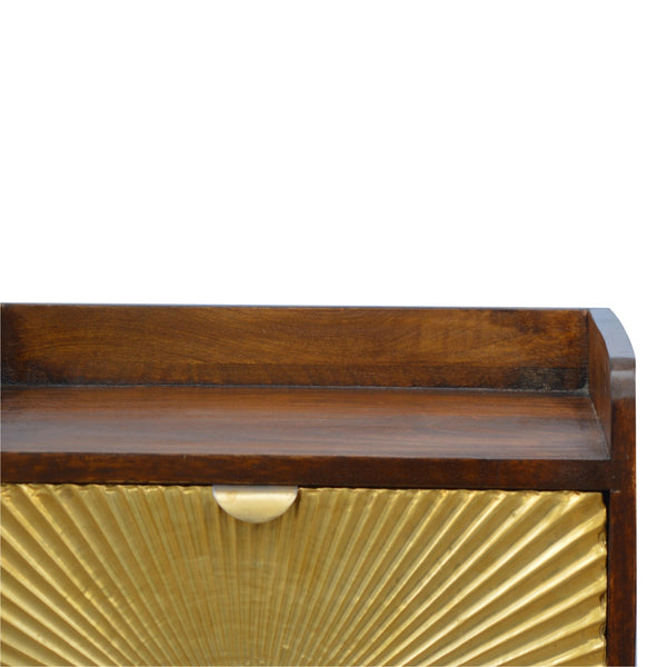 English Elm Manila Chestnut One Drawer Nightstand – Timeless Gold Accents, Compact Wood & Metal Design for Stylish Storage B182P166502