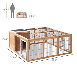 English Elm Pawhut Fir Wood Rabbit Hutch Outdoor Indoor Small Animal Cage with Ventilated Run W2225P166457