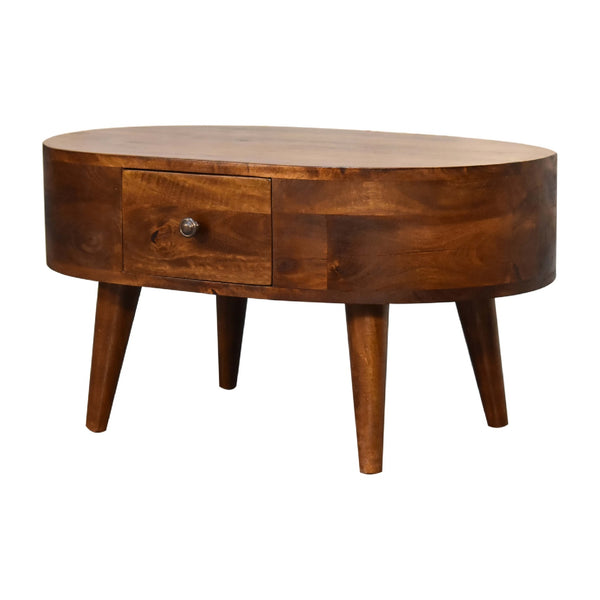 English Elm Mini Chestnut Rounded Coffee Table — Solid Wood, Timeless Chestnut Finish, Compact 29.5x21.7x9.8" Charm B182P166583