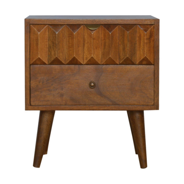 English Elm Chestnut Prism Bedside Nightstand - Stylish Solid Wood Table With Modern Design & Practical Storage B182P166498
