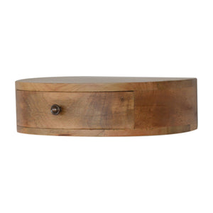 English Elm Wall-Mounted Rounded Nightstand Oak — Solid Wood 1-Drawer Floating Nightstand, Modern Minimalist Design B182P166531