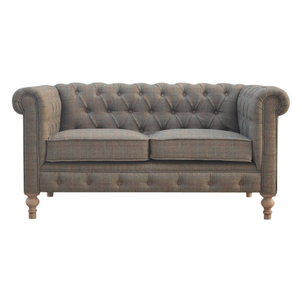 English Elm Multi Multi Tweed 2 Seat Chesterfield Grey Sofa - Timeless Elegance, Wood & Fabric, Cozy Contemporary Design B182P166478