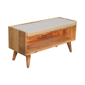 English Elm Oak-Ish Nordic Storage Bench - Upholstered Comfort With Open Storage, Grey & Brown, Chic Design B182P166670
