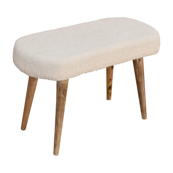 English Elm Solid Wood Boucle Nordic Bench – Upholstered Cotton Accent Seat In Beige With Natural Mango Legs B182P280811-GIGA
