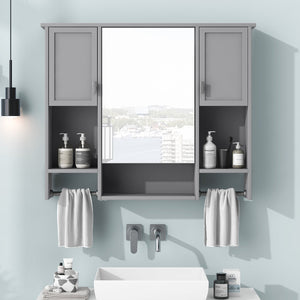 English Elm 35'' Modern Wall-Mounted Medicine Cabinet with Mirror, Ample Storage, Adjustable Shelves & Towel Bar Grey WF317173AAE