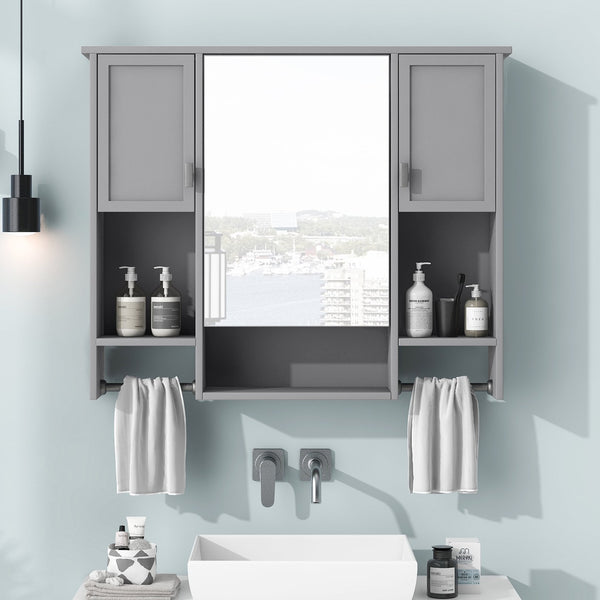 English Elm 35'' Modern Wall-Mounted Medicine Cabinet with Mirror, Ample Storage, Adjustable Shelves & Towel Bar Grey WF317173AAE