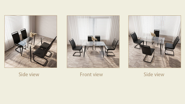 English Elm 51 Inch Glass Dining Table Set For 4 – Modern Rectangular Table & Pu Chairs For Small Spaces W2189S00267