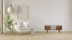 English Elm Chestnut Rounded Entertainment Unit With Nordic Legs, 4 Drawers & Open Slots For Stylish Storage B182P166512