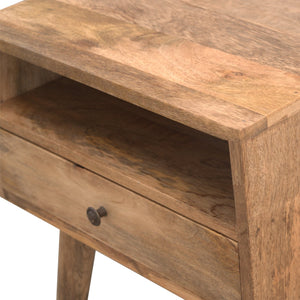 English Elm Modern Nightstand Solid Wood Oak Finish with Open Slot & Drawer, Nordic Legs, Compact Chic Design B182P166481