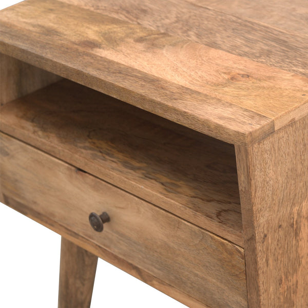 English Elm Modern Nightstand Solid Wood Oak Finish with Open Slot & Drawer, Nordic Legs, Compact Chic Design B182P166481