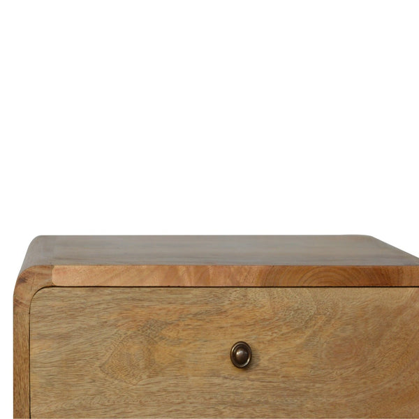 English Elm Curved Oak-ish Bedside Nightstand, Solid Wood Oak Finish, Timeless Curved Design, Compact 21.6" L x18" H B182P166527