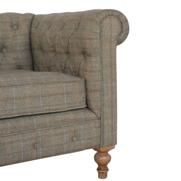 English Elm Multi Multi Tweed 2 Seat Chesterfield Grey Sofa - Timeless Elegance, Wood & Fabric, Cozy Contemporary Design B182P166478
