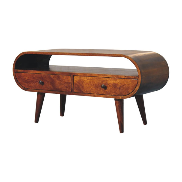 English Elm Chestnut Circular Tv Stand With 2 Drawers & Open Slot - Nordic Style For Modern Living Rooms B182P166653