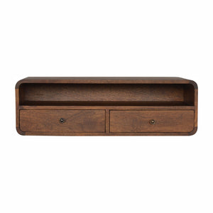 English Elm Floating Chestnut Open Console - 2 Drawer Wall-Mounted Solid Wood Storage, Modern Chestnut Finish B182P166533