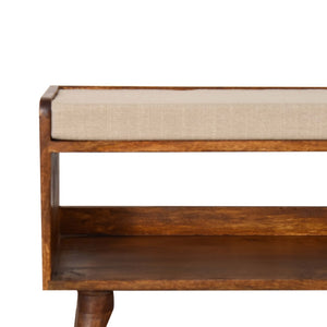 English Elm Mud Linen Nordic Storage Bench - Upholstered Beige With Chestnut Base For Stylish Organization B182P166541