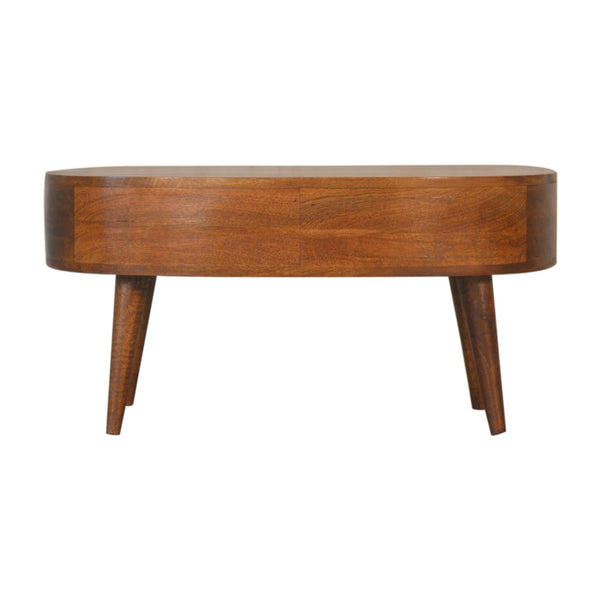 English Elm Chestnut Wave Coffee Table With Nordic Legs - Stylish 1-Drawer & Open Storage For Modern Living B182P166539