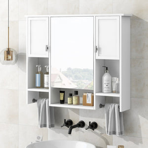 English Elm 35'' Modern Wall-Mounted Medicine Cabinet with Mirror, Ample Storage, Adjustable Shelves & Towel Bar White WF317173AAK