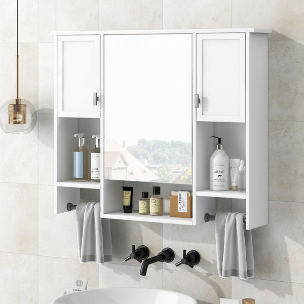 English Elm 35'' Modern Wall-Mounted Medicine Cabinet with Mirror, Ample Storage, Adjustable Shelves & Towel Bar White WF317173AAK