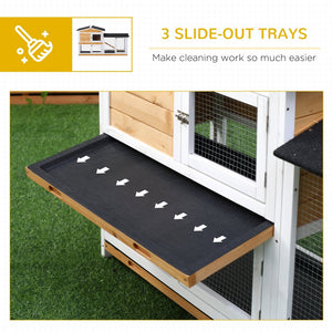 English Elm Pawhut 2-story Wooden Rabbit Hutch Weatherproof Outdoor Run with Ramp and Slide Trays W2225P166455