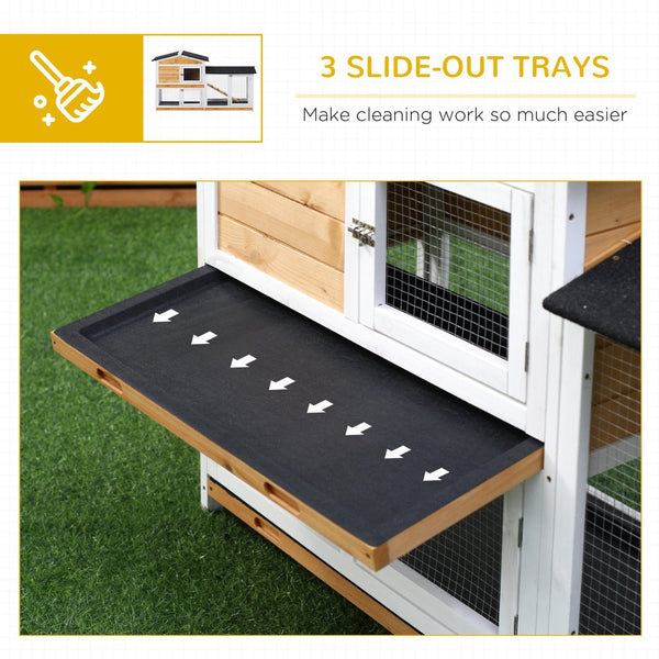 English Elm Pawhut 2-story Wooden Rabbit Hutch Weatherproof Outdoor Run with Ramp and Slide Trays W2225P166455