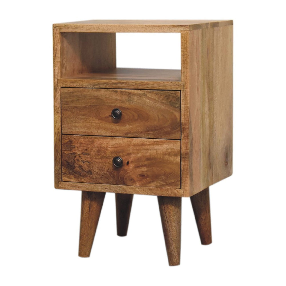 English Elm Solid Wood Mini Oak-Ish Classic Nightstand - 2 Drawers & Open Shelf, Nordic Design, Light Brown B182P280791-GIGA