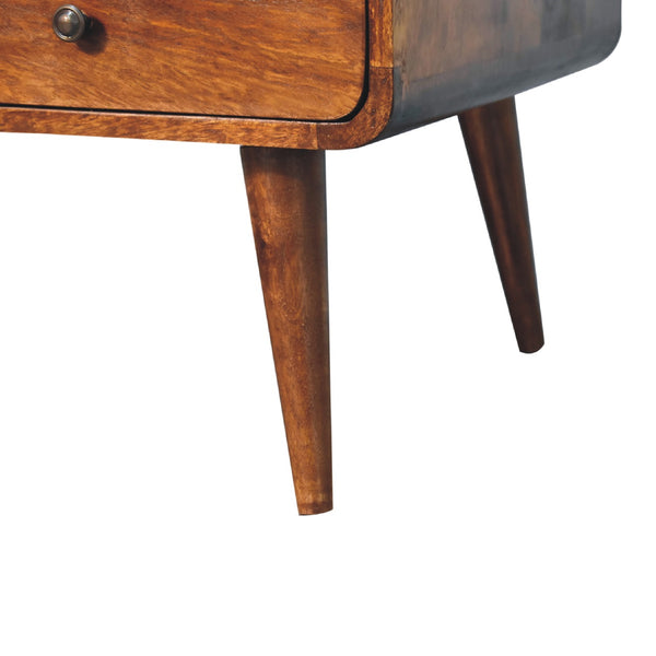 English Elm Sonata Solid Wood Coffee Table with 4 Drawers, Chestnut Brown Finish, Nordic Legs, Timeless Elegance B182P166638