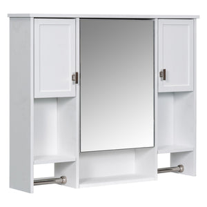 English Elm 35'' Modern Wall-Mounted Medicine Cabinet with Mirror, Ample Storage, Adjustable Shelves & Towel Bar White WF317173AAK
