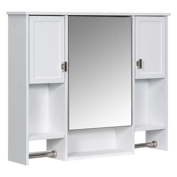 English Elm 35'' Modern Wall-Mounted Medicine Cabinet with Mirror, Ample Storage, Adjustable Shelves & Towel Bar White WF317173AAK