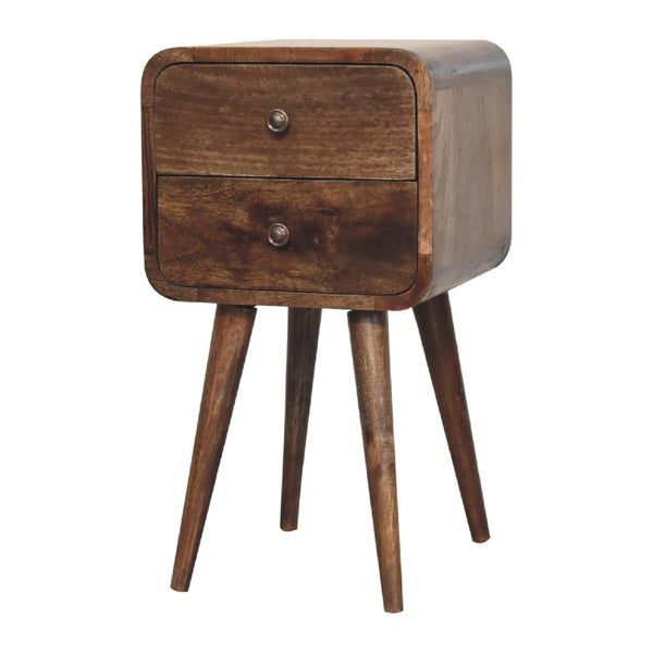 English Elm Solid Wood Mini Curved Nightstand - Grey Washed Finish, 2 Drawers, Nordic Legs For Compact Spaces B182P202480-GIGA