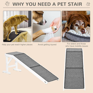 English Elm Pawhut Solid Pine Pet Ramp with Grip Carpet and Rest Platform for Bed or Sofa W2225P166448