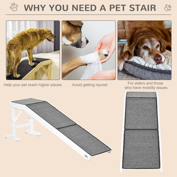 English Elm Pawhut Solid Pine Pet Ramp with Grip Carpet and Rest Platform for Bed or Sofa W2225P166448