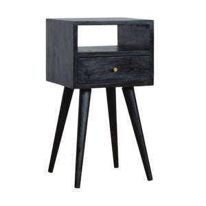 English Elm Mini Ash Black Nightstand Solid Wood Accent Table - Timeless, Compact 16" Square Nightstand for Modern Homes B182P166522