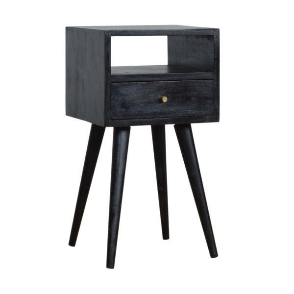 English Elm Mini Ash Black Nightstand Solid Wood Accent Table - Timeless, Compact 16" Square Nightstand for Modern Homes B182P166522