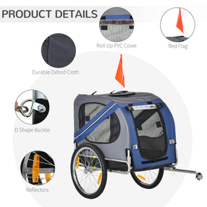 English Elm Aosom Pet Bike Trailer with Steel Frame, Quick-Release Wheels, Mesh Ventilation & Safety Flag Blue W2225P166452