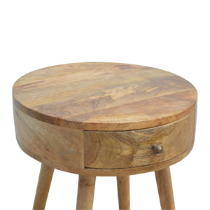 English Elm Nordic Circular Bedside Table Oak - 1-Drawer Solid Wood Nightstand, Minimalist Modern Design B182P166492
