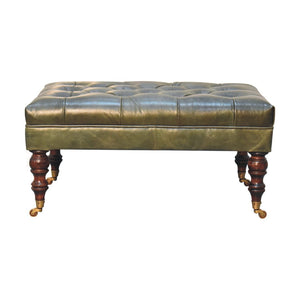English Elm Buffalo Leather Rectangular Ottoman with Castor Legs for Eclectic Living Rooms B182P166655
