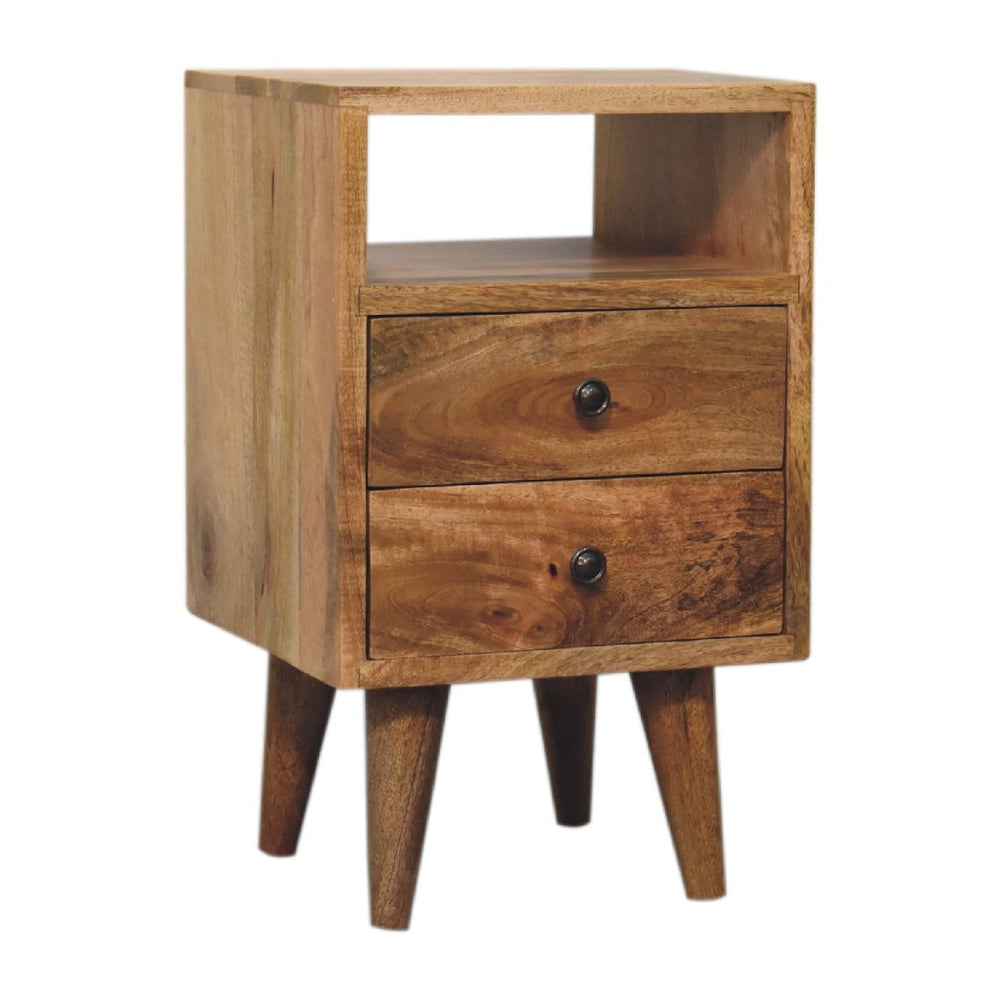 English Elm Solid Wood Mini Oak-Ish Classic Nightstand - 2 Drawers & Open Shelf, Nordic Design, Light Brown B182P280791-GIGA