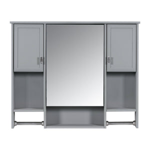 English Elm 35'' Modern Wall-Mounted Medicine Cabinet with Mirror, Ample Storage, Adjustable Shelves & Towel Bar Grey WF317173AAE