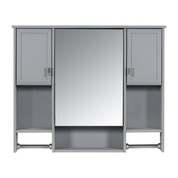 English Elm 35'' Modern Wall-Mounted Medicine Cabinet with Mirror, Ample Storage, Adjustable Shelves & Towel Bar Grey WF317173AAE