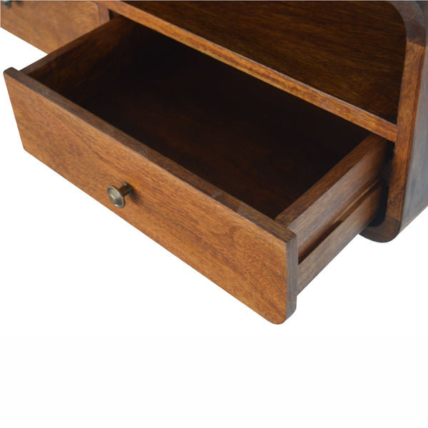 English Elm Floating Chestnut Open Console - 2 Drawer Wall-Mounted Solid Wood Storage, Modern Chestnut Finish B182P166533