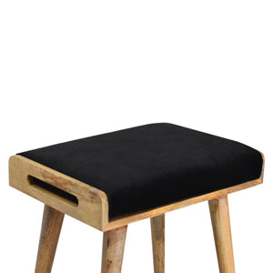 English Elm Black Velvet Tray Style Footstool - Elegant Wood Frame, Plush Fabric, Versatile Accent for Living Room (23.6x17.7x9.8) B182P166545