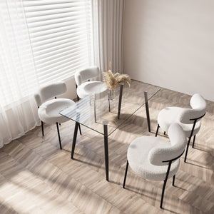 English Elm 51" Modern Minimalist Glass Dining Table for 4-6 — 8mm Tempered Top, Black Metal Legs, Easy Clean W2189P255605